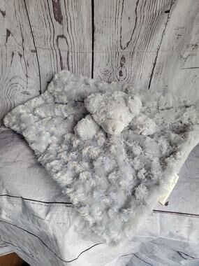 Blankets And Beyond Gray Shaggy Fuzzy Bear Security Blanket Lovey 2016 14in